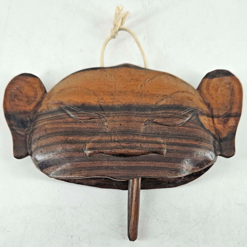 Vintage Hand Carved Wood Wooden Cow Bell decor